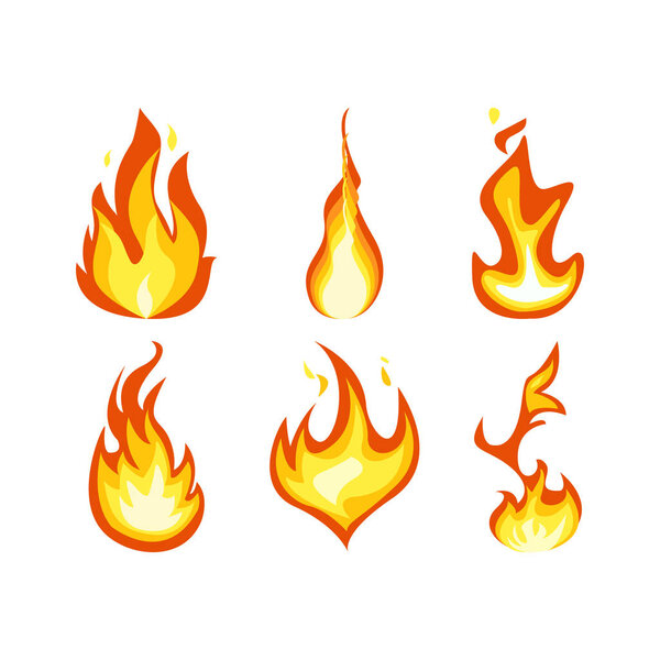Fire light effect, flames set design vector