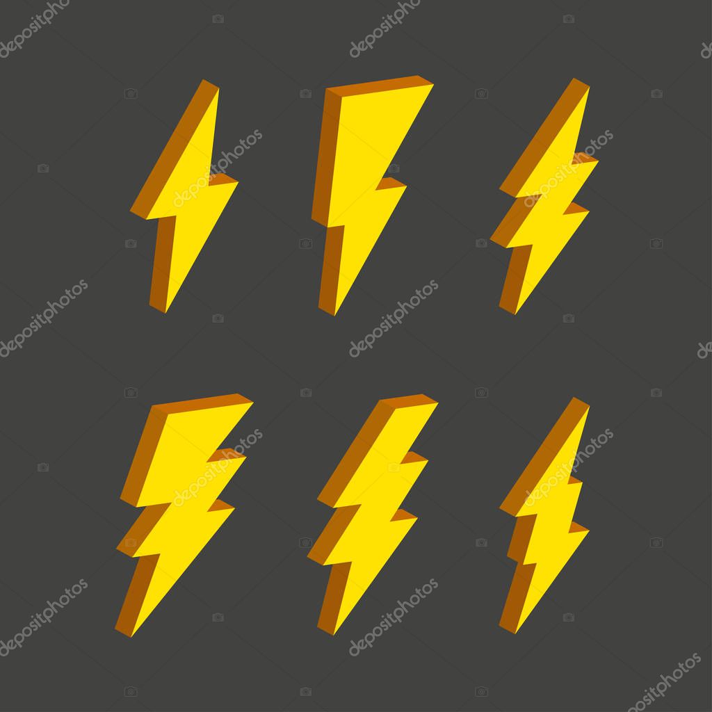 Electric thunderbolt lighting flash icon set. Art design dangerous symbol