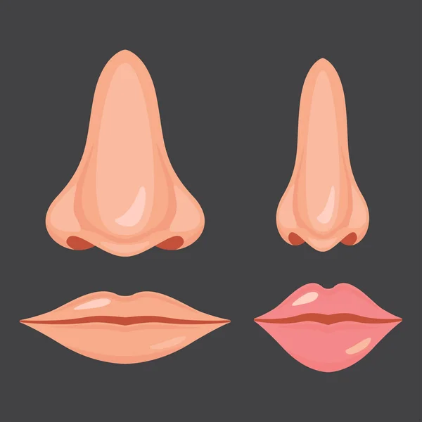Menschliche Nase und Mund Vektor Illustration Design Set Symbol — Stockvektor