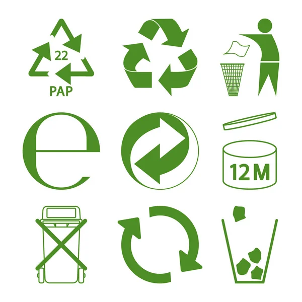 Green eco recycle and packaging sign set