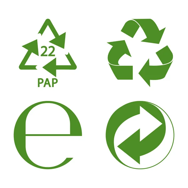 Green recycle and packaging sign set vector — Stock Vector