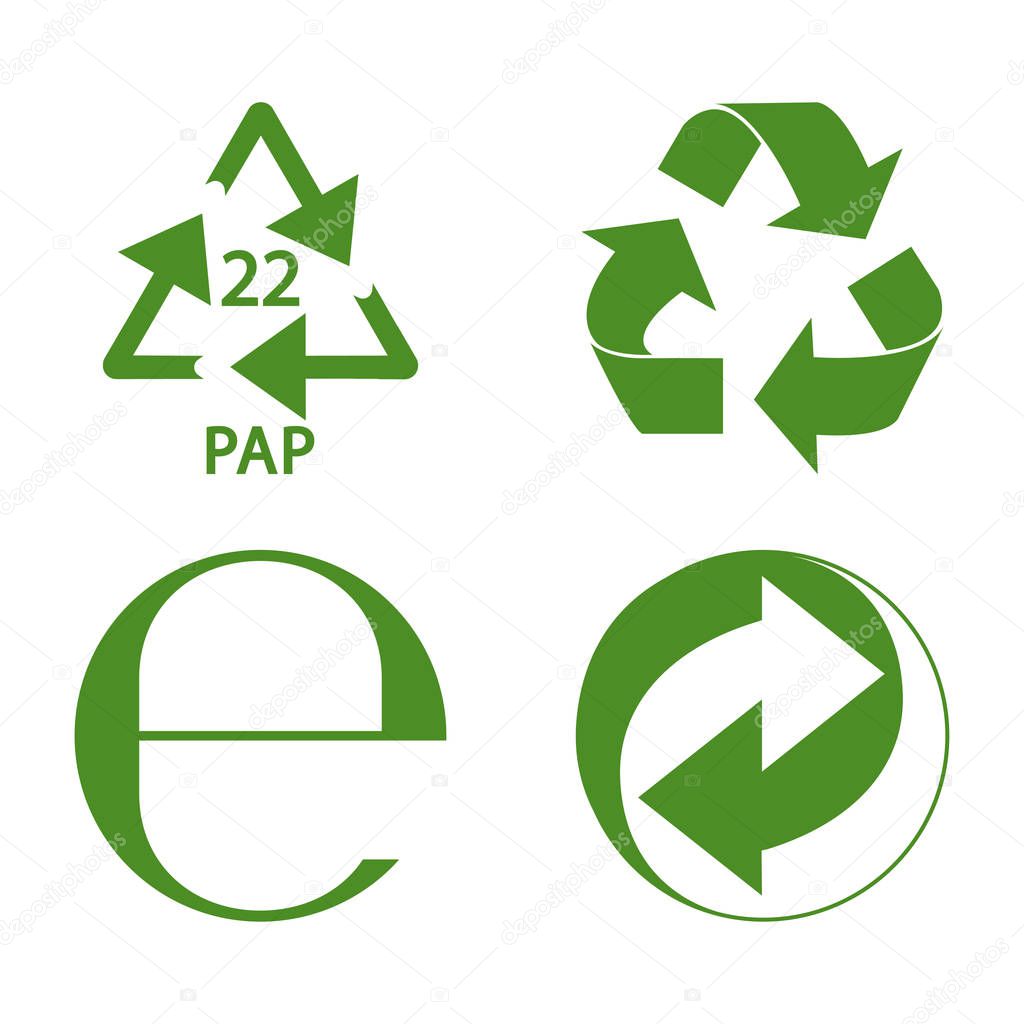 Green recycle and packaging sign set vector