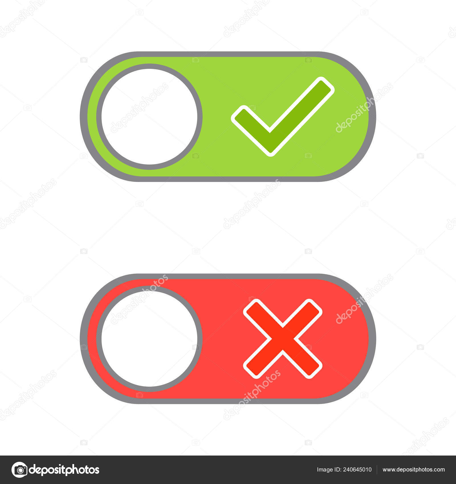 Botão de alternância desligar ou ligar o controle deslizante com gancho de  carrapato verde e sinais de cruz vermelha Vetor de ©OleksandrMalysh  240645010, image size:1600x1700