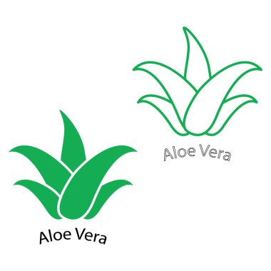 Yeşil aloe vera Icon set. Doğal organik ürün paketi etiketi. Kozmetik veya nemlendirici krem