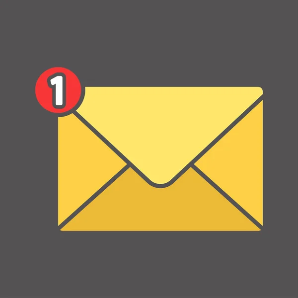 Uma nova mensagem amarela ou ícone de notificação de caixa de entrada. Mensagens de e-mail recebidas na caixa de entrada — Vetor de Stock