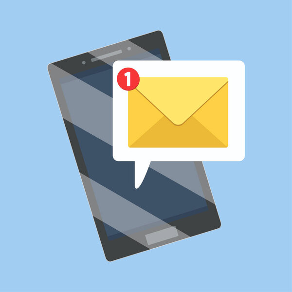 Sms and email notification on smartphone.  Message reminder mailing on mobile phone