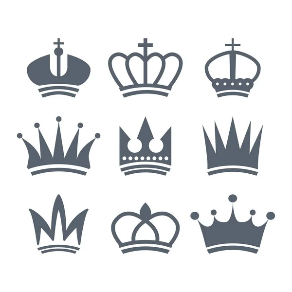 Набір вінтажних геральдичних королівських коронок логотип на білому фоні вектор — стоковий вектор