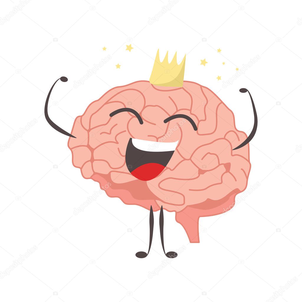 Brain characters king winner making sport exercises and different activities vector