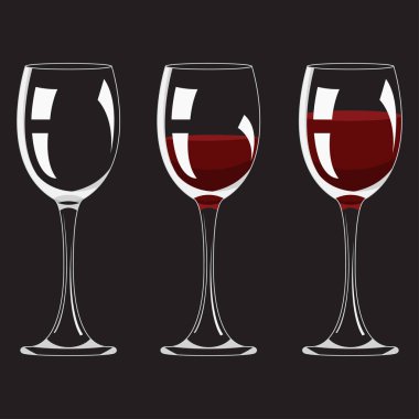 Yarım ve tam cam ve kırmızı şarap Set gerçekçi boş ile alkol. Vektör