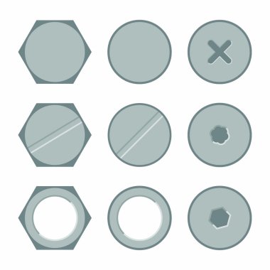 Metal cıvata kafaları tasarım simgesi vektör ayarlayın