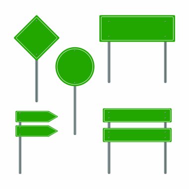 Yeşil trafik sokak ok yolu işaretleri. Yol panosu metin paneli