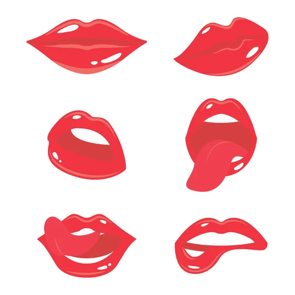 Σέξι γυναικεία χείλη με σετ γλώσσας. Κορίτσια στόμα με κόκκινο — Διανυσματικό Αρχείο