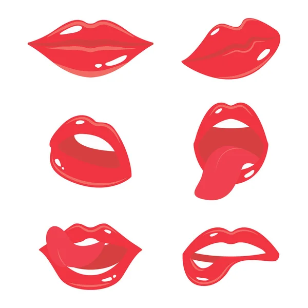 Sexy mujer labios con lengua conjunto. Chicas boca con rojo — Archivo Imágenes Vectoriales