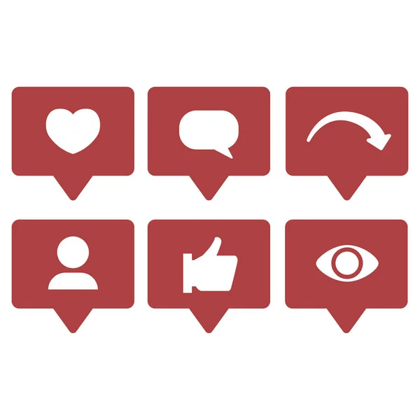 Conjunto de ícones de notificações de mídia social. Gostar, seguidor, comentar share view design — Vetor de Stock