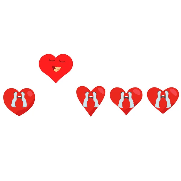 Κόκκινες καρδιές που ο ευτυχισμένος αέρας πετάει από την ομάδα σε λευκό φόντο — Διανυσματικό Αρχείο