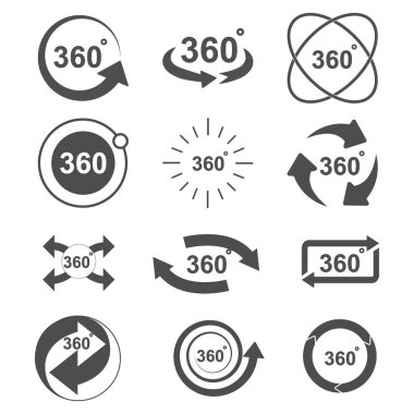 Açı 360 derece işaret simgesi seti tasarım illüstrasyon