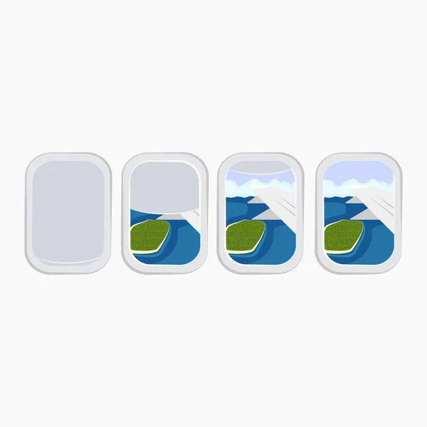 비행기 창 현관 스톡 여름 여행 디자인 배너. 흰색 창 항공기 — 스톡 벡터