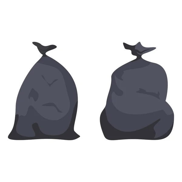 Emballages complets noirs avec ordures. Sacs en plastique avec déchets, déchets, ordures — Image vectorielle