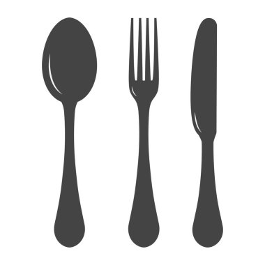 Üç konudan restoran araçları seti. Bıçak, çatal, kaşık