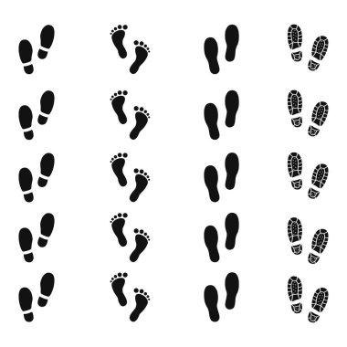 Human footprints of shoes trail set design clipart