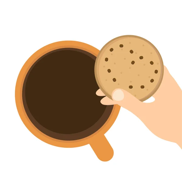 Tasse avec café et biscuits icône avec vecteur main — Image vectorielle