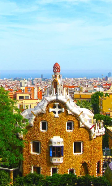 Barcelona Park Guell Gaudi Gingerbread Masal Evleri Catalonia Spanya — Stok fotoğraf