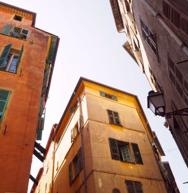 Güzel renkli binalar Vieux Nice İlçesi eski şehir, Cote d'Azur, French Riviera, Fransa