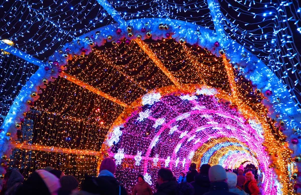 Moscow Rússia Janeiro 2018 Túnel Colorido Tverskoy Boulevard Natal Decorações — Fotografia de Stock