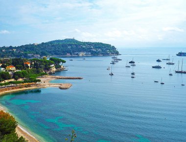 Panoramik French Riviera yakınındaki şehir, Villefranche-sur-Mer, Menton, Monaco (Monte Carlo), Cote d'Azur, French Riviera, Fransa