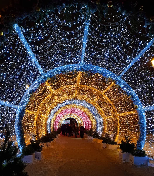 Moscow Rússia Janeiro 2019 Túnel Colorido Tverskoy Boulevard Natal Decorações — Fotografia de Stock