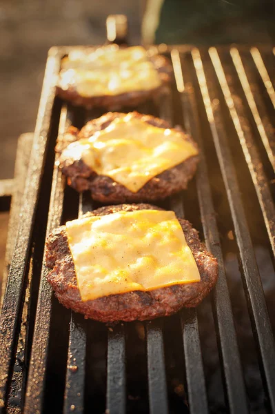 Dana Pirzola Peynirli Hamburger Izgara Için Hazırlanıyor Sokak Gıda Piknik — Stok fotoğraf