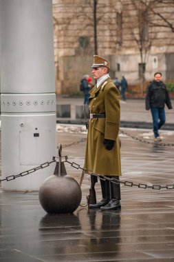 Budapeşte, Macaristan'da parliament yakınındaki meydanda şeref kıtası