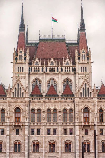 Неоготичний Архітектури Частини Будівлі Угорського Парламенту Будапешта — стокове фото