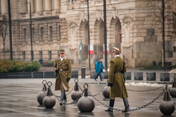 Straży Honoru Placu Pobliżu Parlamentu Budapeszcie Węgry — Zdjęcie stockowe