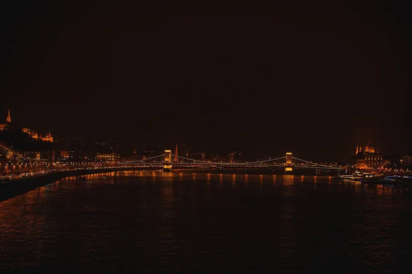 Two Banks Buda Pest Bridge Night — Stock Photo, Image