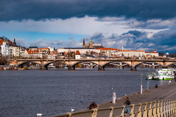 Praha Česká Republika Března 2018 Výhled Vltavu Most Malá Strana — Stock fotografie