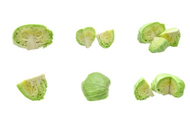 Beyaz arka plan üzerinde izole edilmiş lahana dilimlenmiş toplama seti