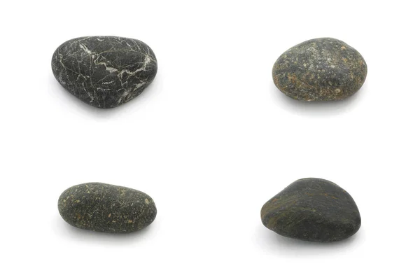 Sbírka Jednoduchého Černého Přírodního Kamene Izolovaná Bílém Pozadí — Stock fotografie