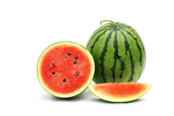 Vattenmelon Mogen Och Välsmakande Isolerad Vit Bakgrund — Stockfoto