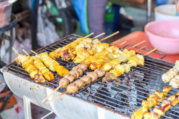 Läcker Kryddig Grillad Bläckfisk Kött Pinnar Thailändsk Mat — Stockfoto