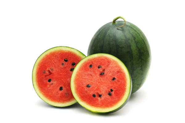 Vattenmelon Mogen Och Välsmakande Isolerad Vit Bakgrund — Stockfoto