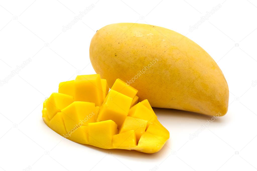 Isolated of carve beautiful yellow mango on white background