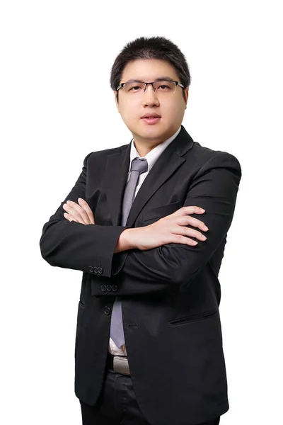 白い背景にネクタイを持つフォーマルなスーツを着た孤立したアジアのビジネスマン — ストック写真