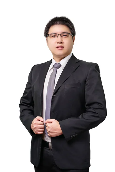 Isolé Jeune Homme Affaires Asiatique Costume Formel Avec Cravate Sur — Photo