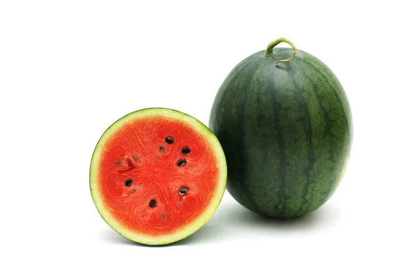 Vattenmelon Mogen Och Välsmakande Isolerad Vit Bakgrund — Stockfoto