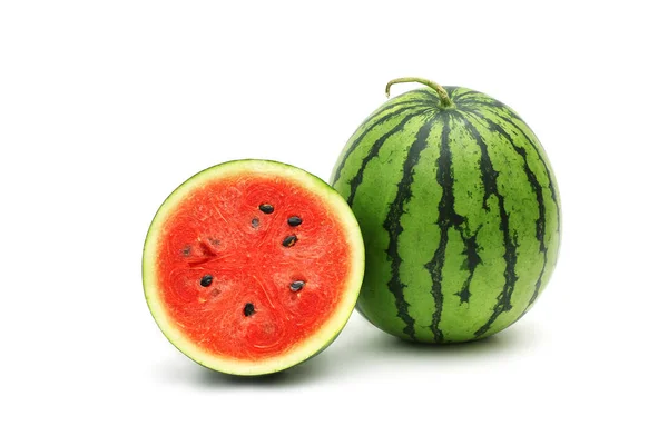 Vattenmelon Mogen Och Välsmakande Isolerad Vit Bakgrund — Stockfoto