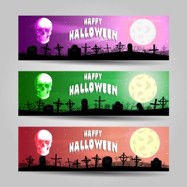 Üç yatay Cadılar Bayramı afiş vektör set ayrıntılı