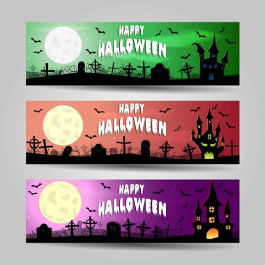 Üç yatay Cadılar Bayramı afiş vektör set ayrıntılı
