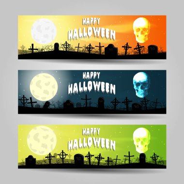 Üç yatay Cadılar Bayramı afiş vektör set ayrıntılı