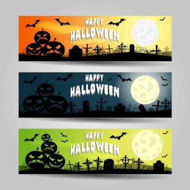 Üç yatay Cadılar Bayramı afiş vektör set ayrıntılı